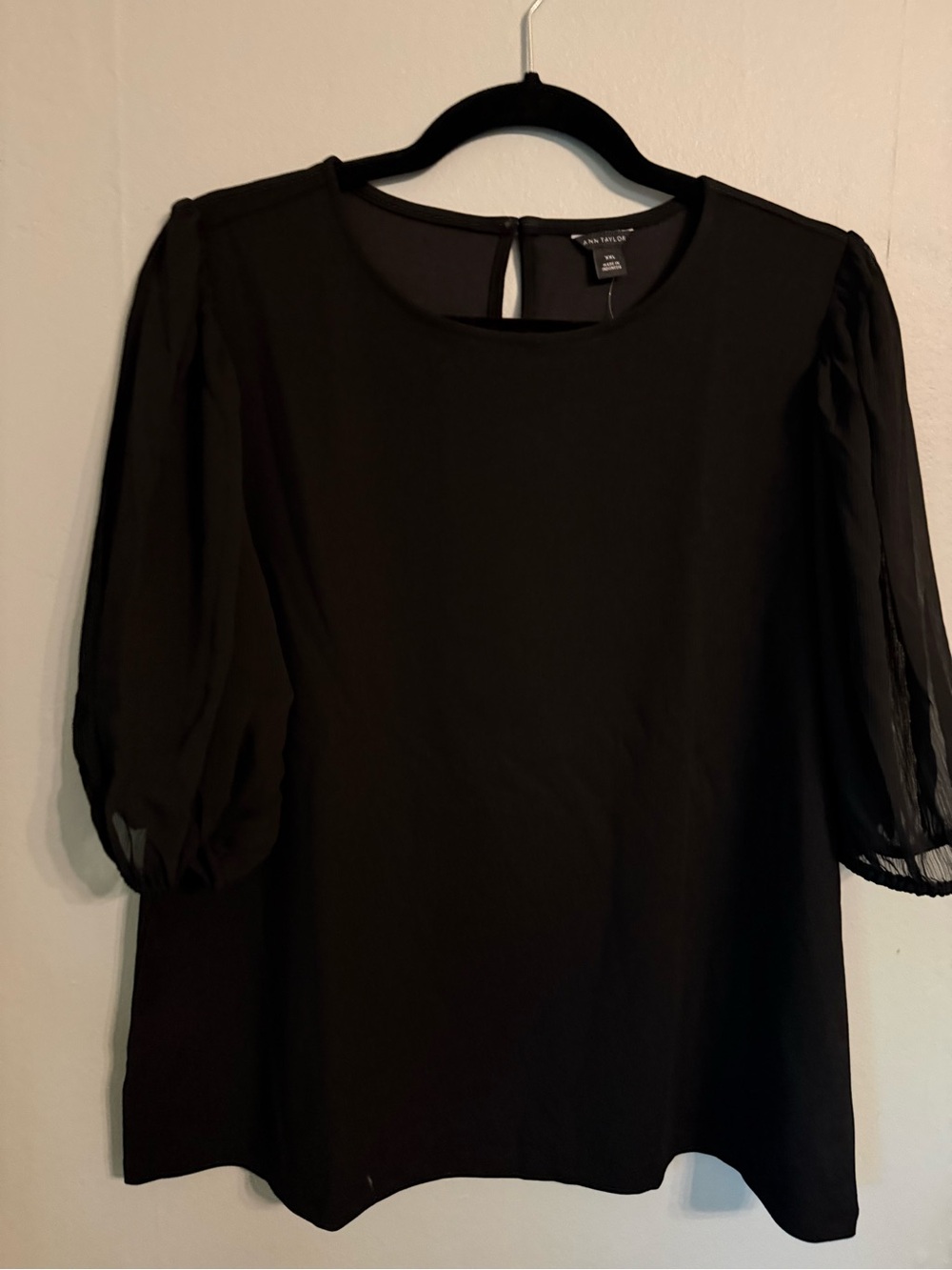 NWT Ann Taylor Sheer Sleeve Blouse | Black | Size XXL